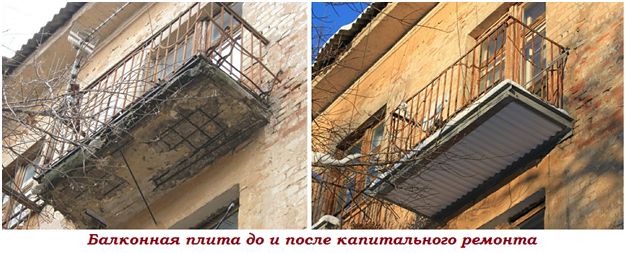 Балконная плита до и после капитального ремонта